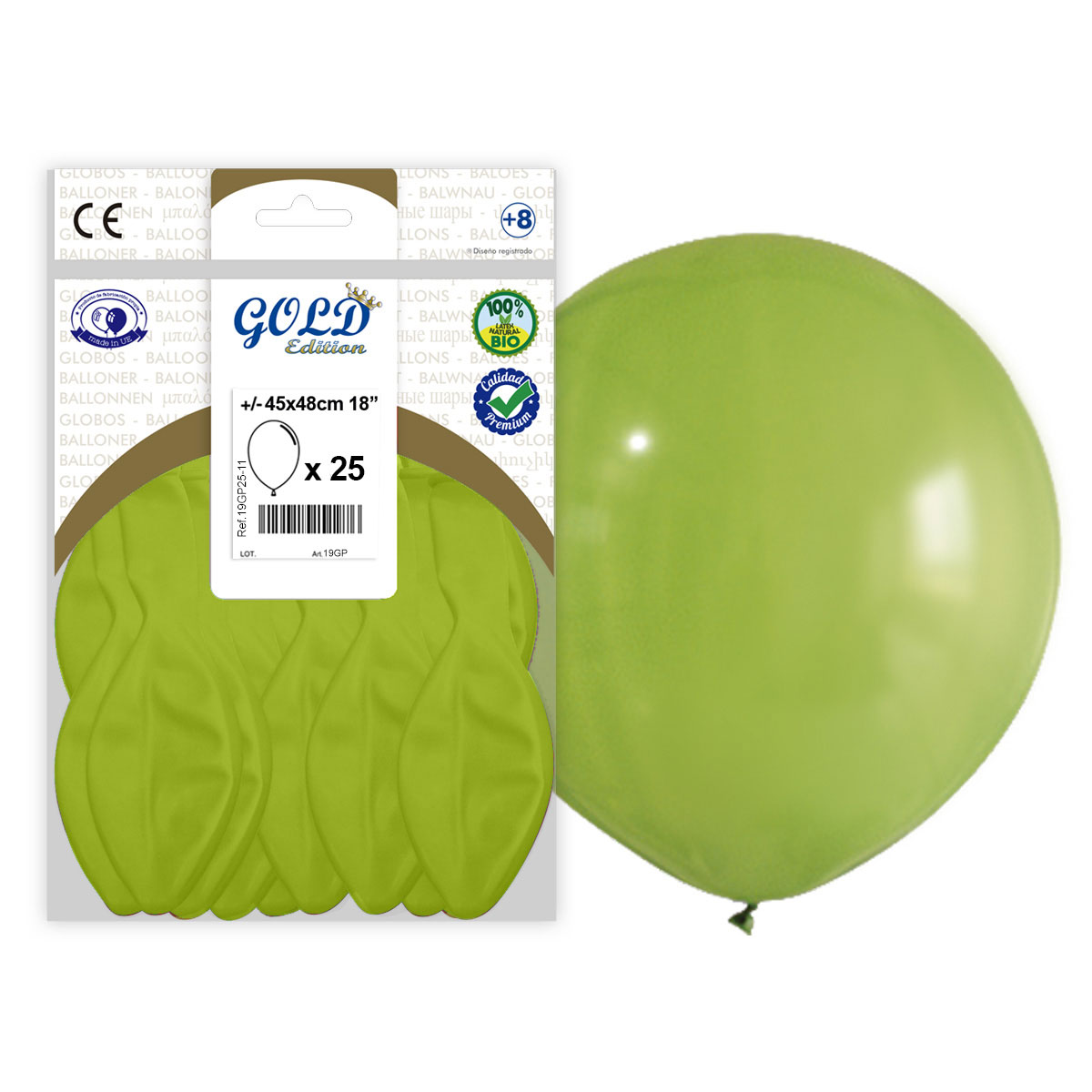 Globo de látex Gold Edition 45x48 cm 18" Verde - Bolsa 25 uds