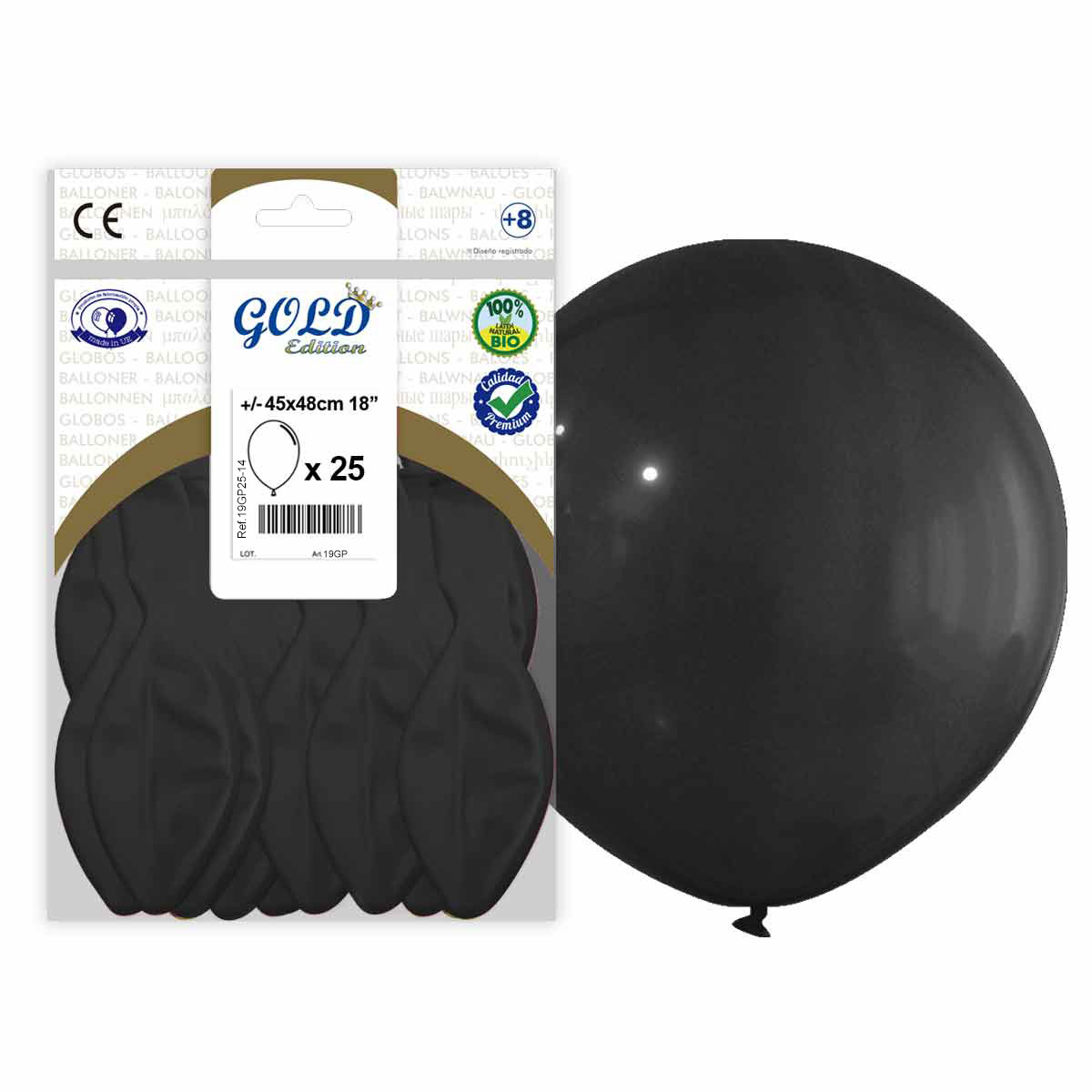 Black Latex Balloon 45 cm (18") Gold Edition - Bag of 25