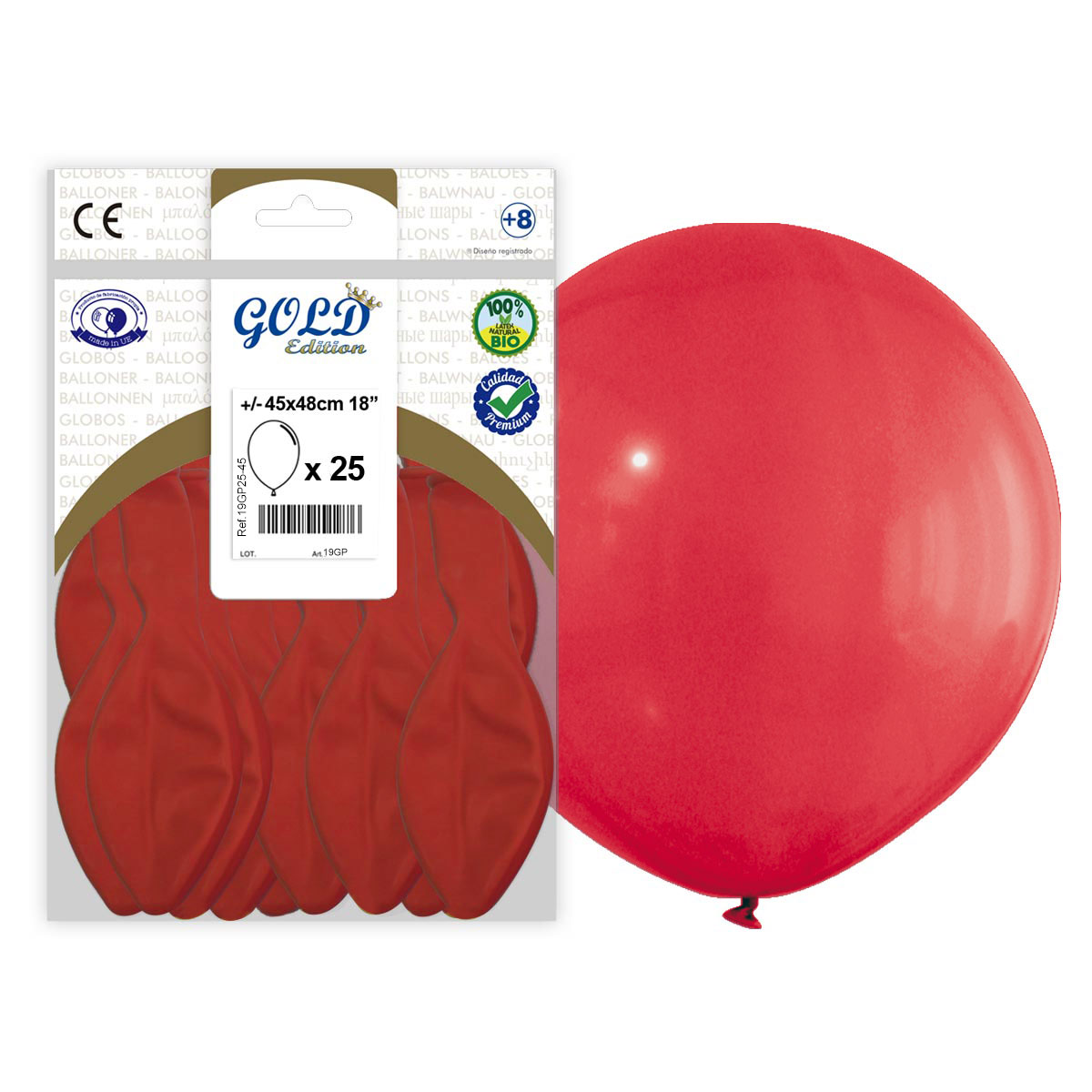 Globo látex Gold Edition rojo 45 cm (18”) – bolsón 25 uds.