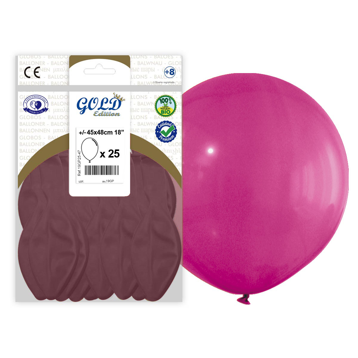 Globo látex 45x48 cm 18" Burdeos Gold Edition — Bolsa 25 uds.