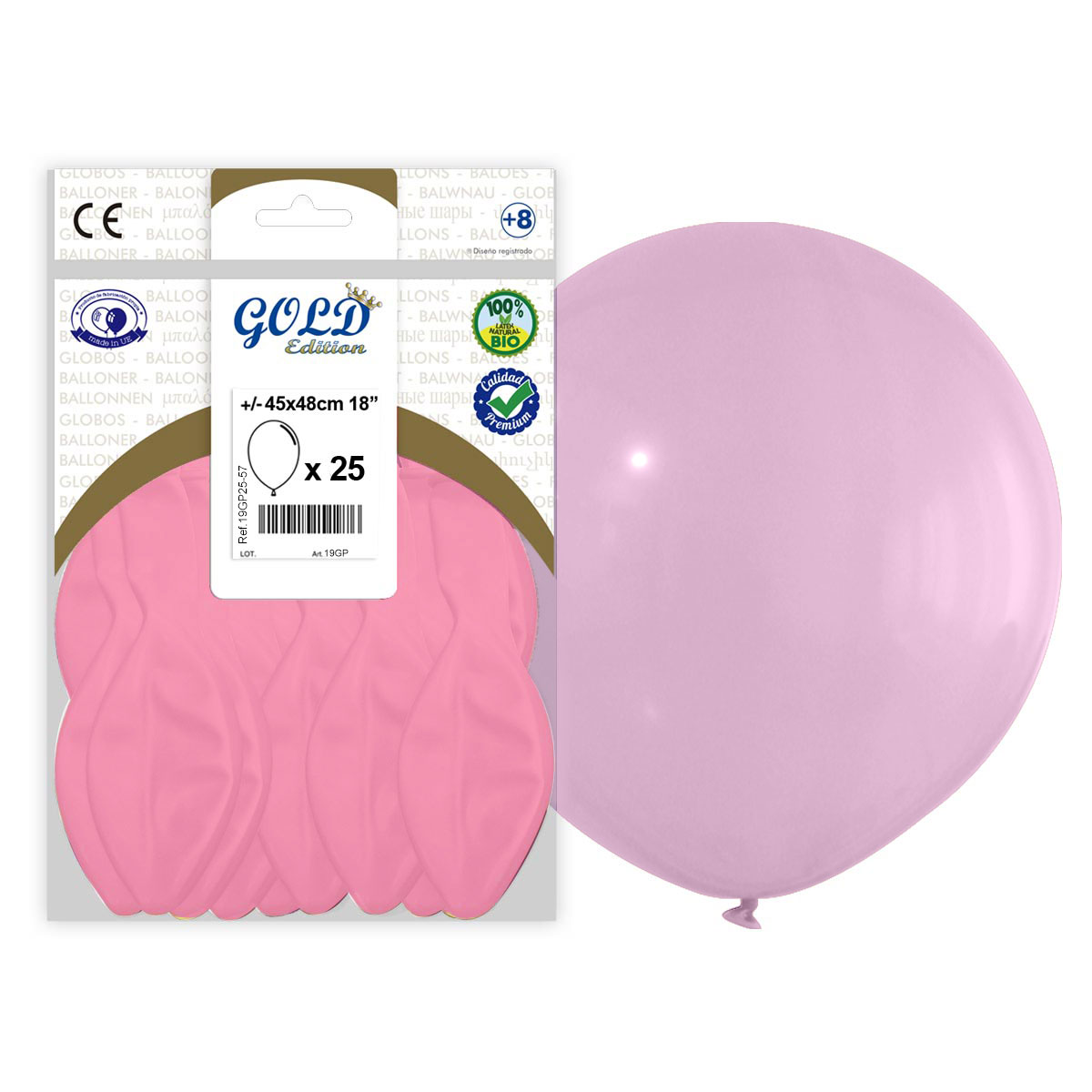 Globo látex 45x48 cm 18" Rosa Claro Gold Edition - Bolsa 25 uds.