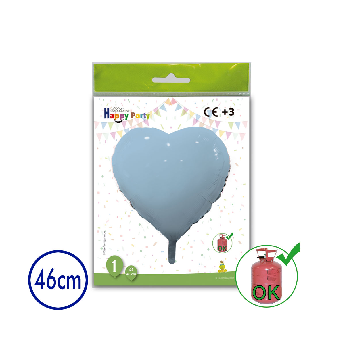 Globo de poliamida corazón celeste 46 cm