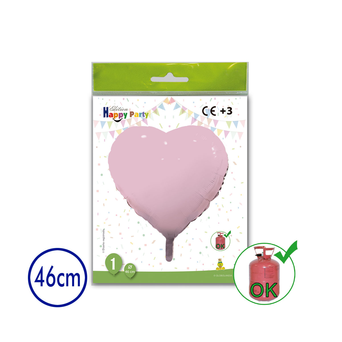 Globo corazón rosa palo 46 cm poliamida