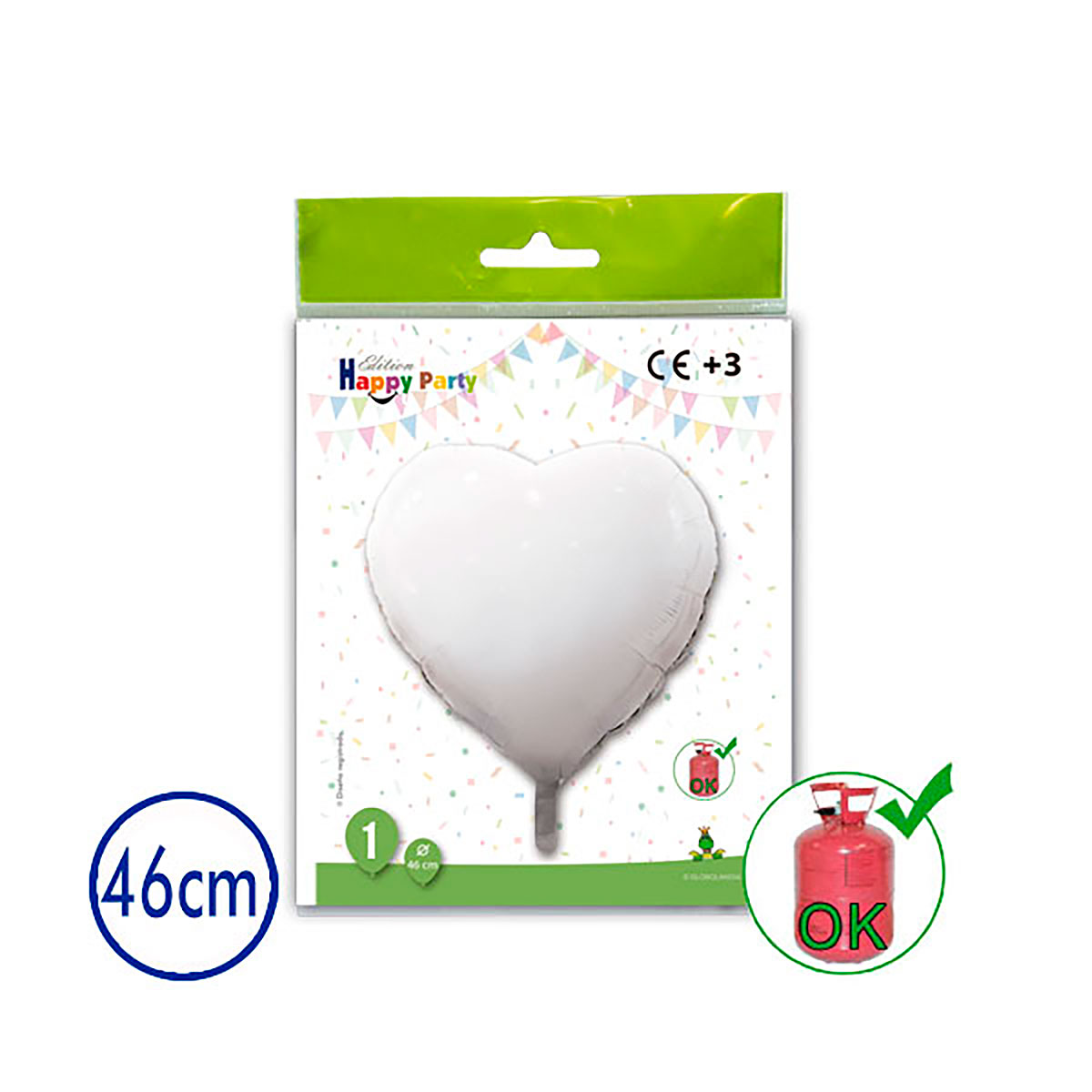 Globo de poliamida corazón blanco 46 cm