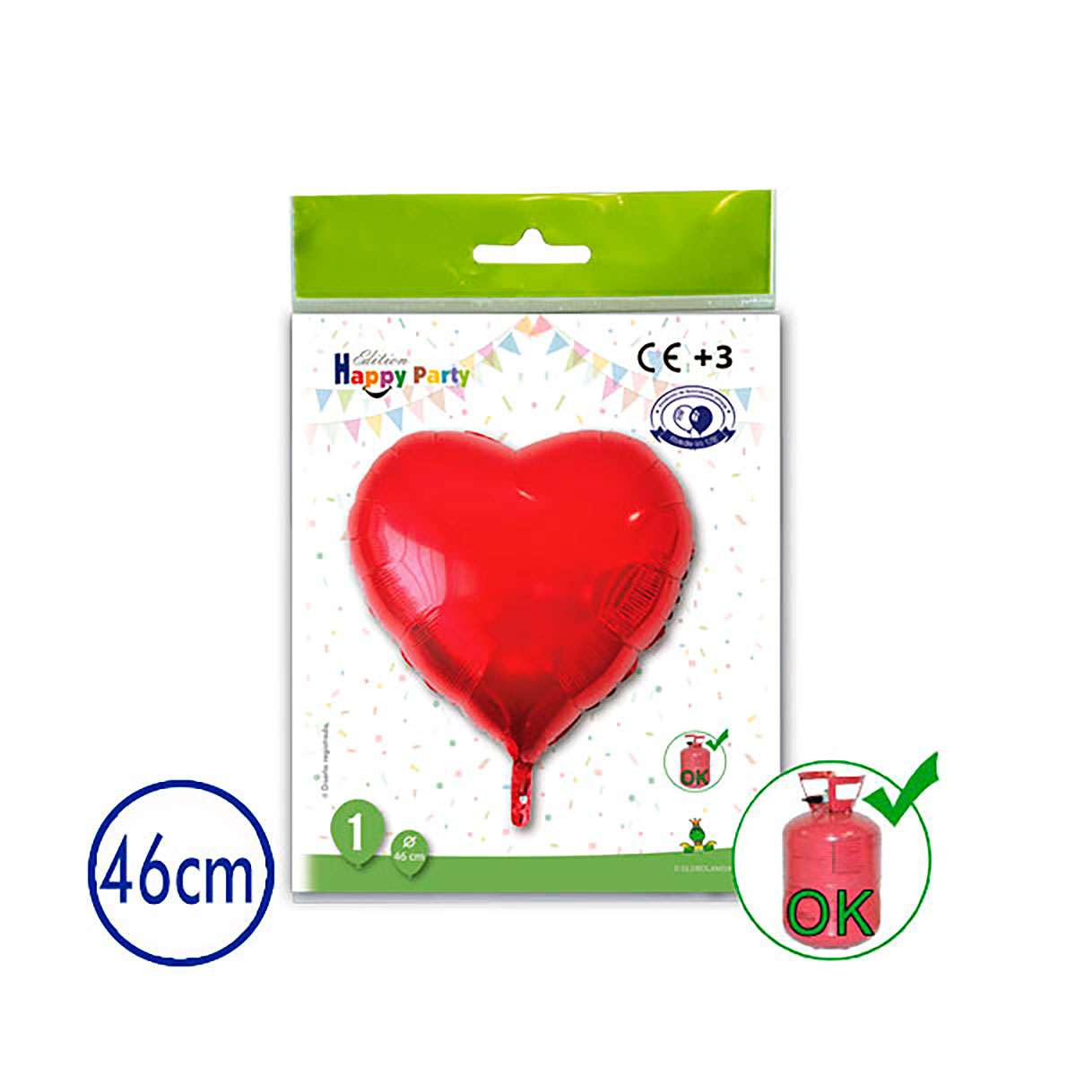 Globo poliamida corazón rojo 46 cm