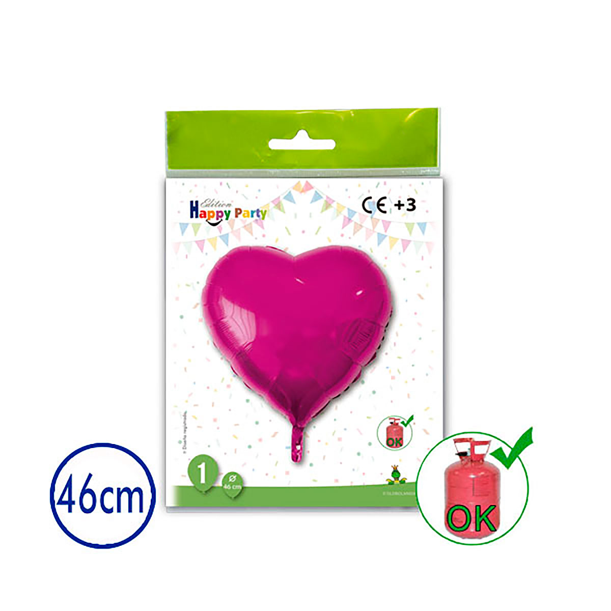 Globo poliamida corazón rosa 46 cm