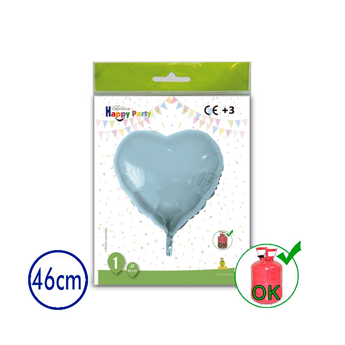 Globo corazón poliamida celeste 46 cm