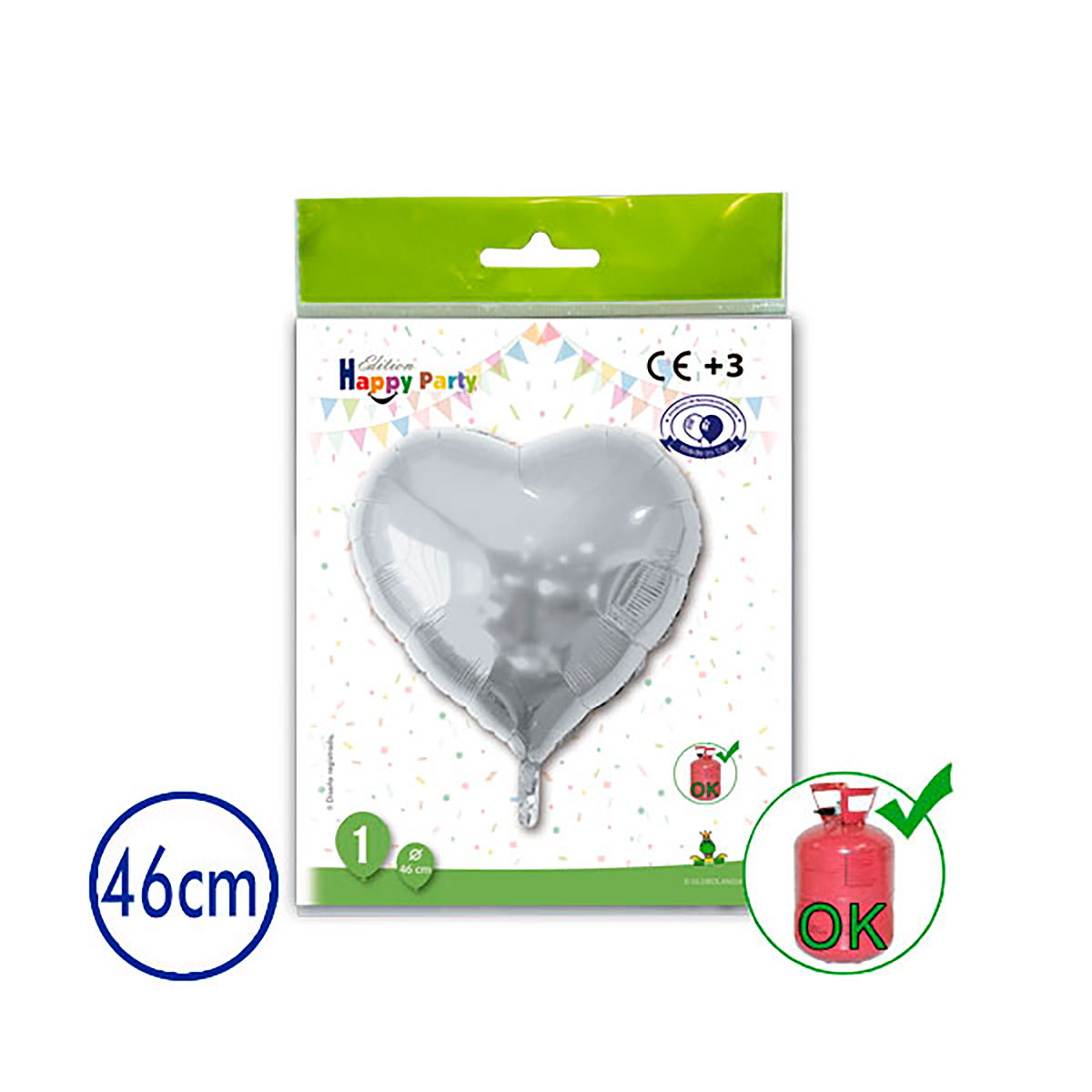Globo Poliamida Corazón Plata 46 cm