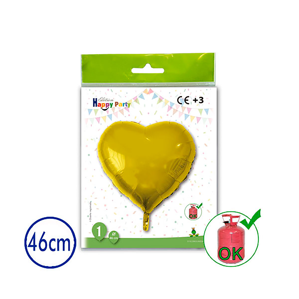 Globo de poliamida corazón oro 46 cm (bolsa individual)