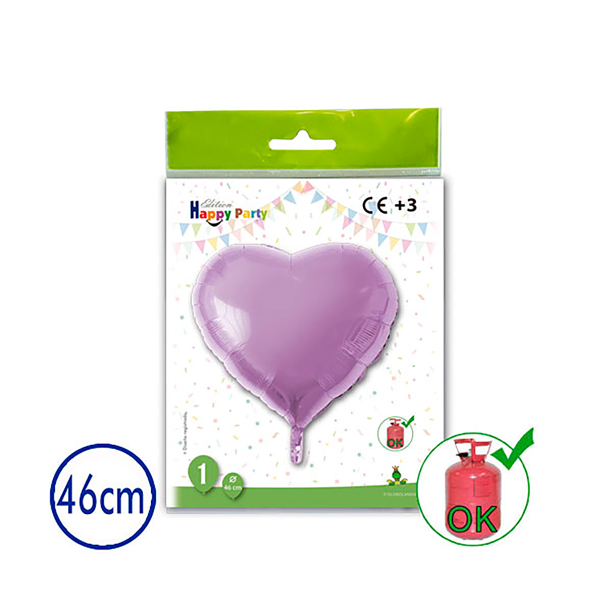 Globo poliamida corazón lavanda 46 cm