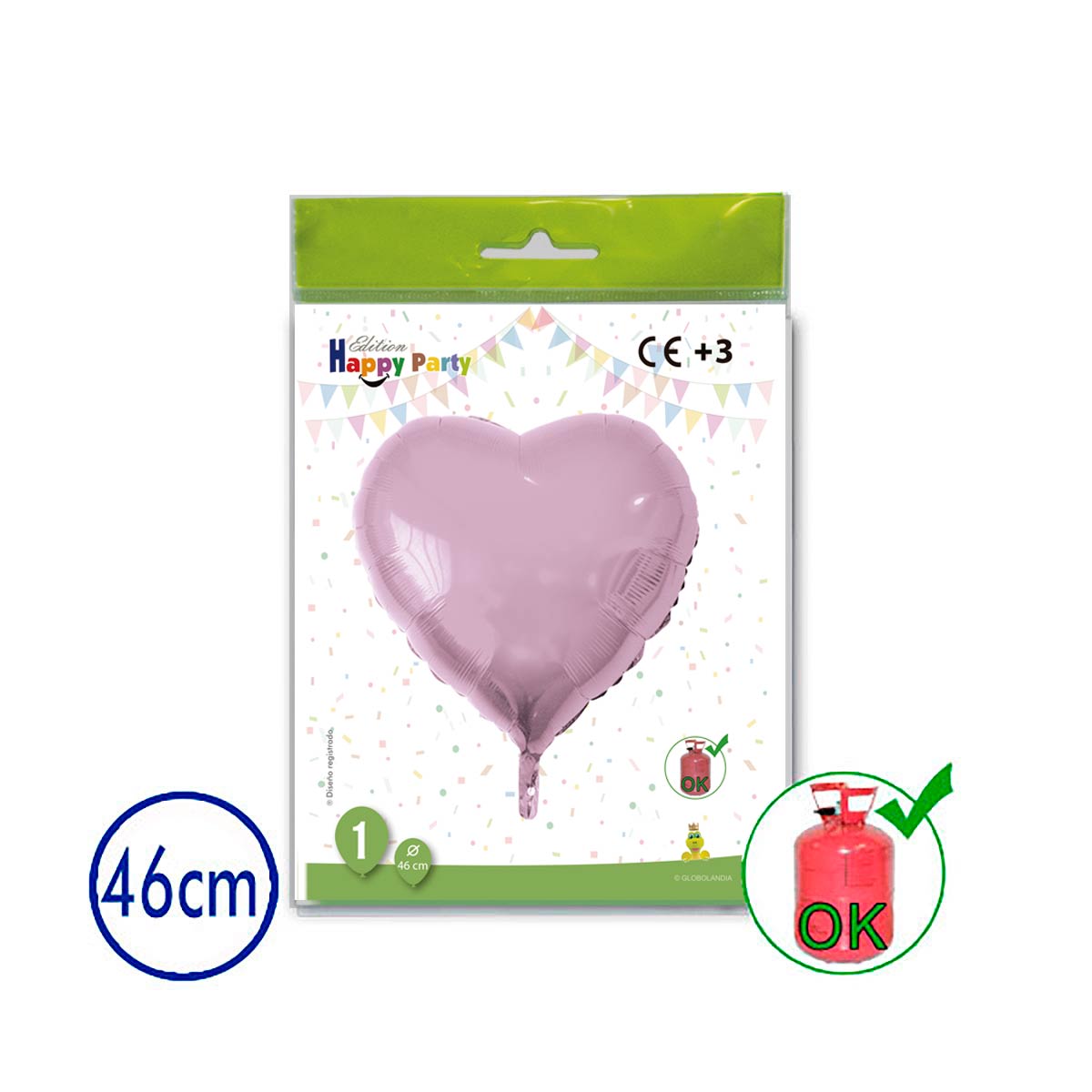 Globo corazón de poliamida rosa 46 cm