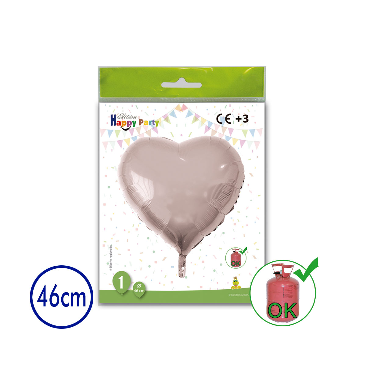 Globo corazón poliamida oro rosa 46 cm