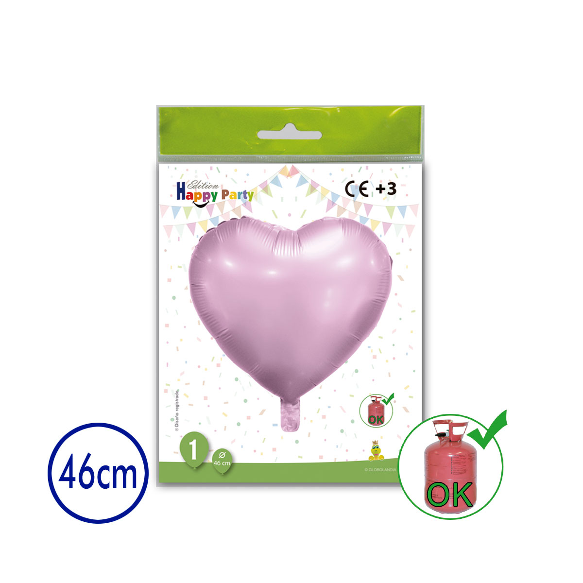 Globo de poliamida corazón rosa 46 cm