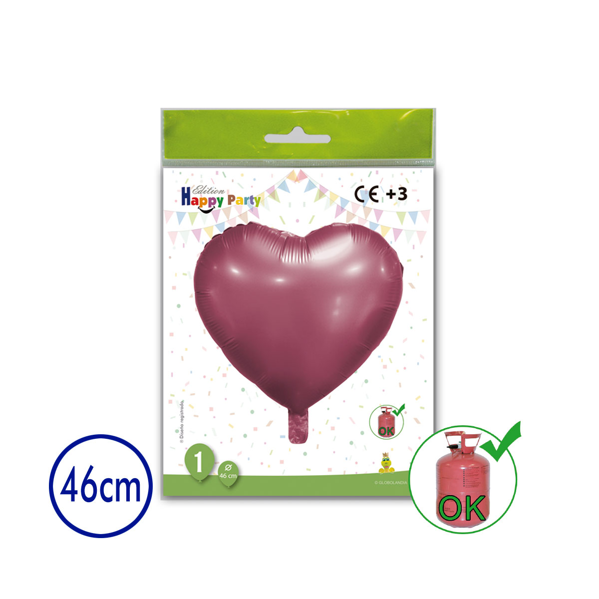 Globo corazón poliamida burdeos 46 cm