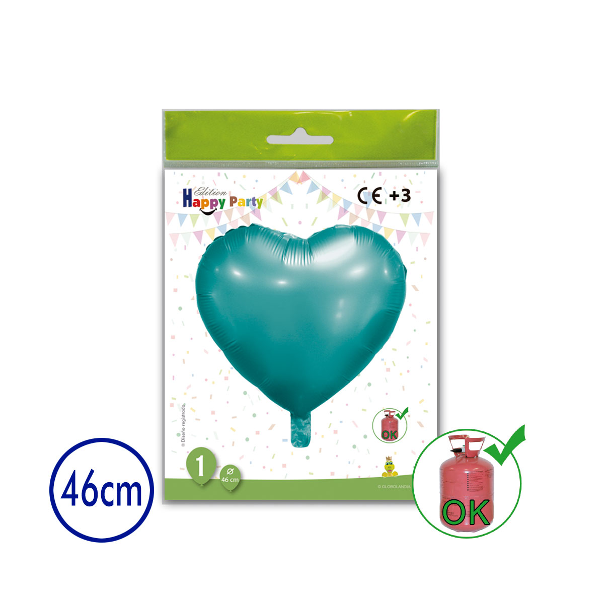 Globo Poliamida Corazón 46 cm Agua Marina