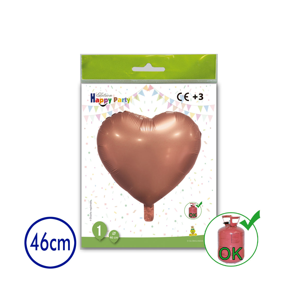 Globo poliamida corazón 46 cm oro rosa