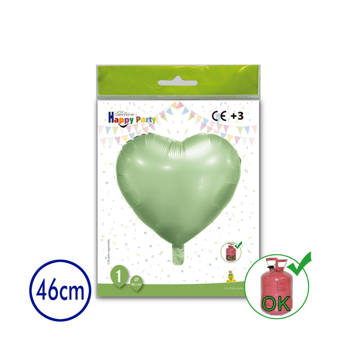 Globo corazón de poliamida 46 cm verde claro