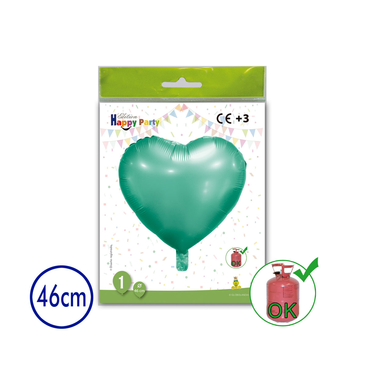 Globo poliamida corazón 46 cm verde