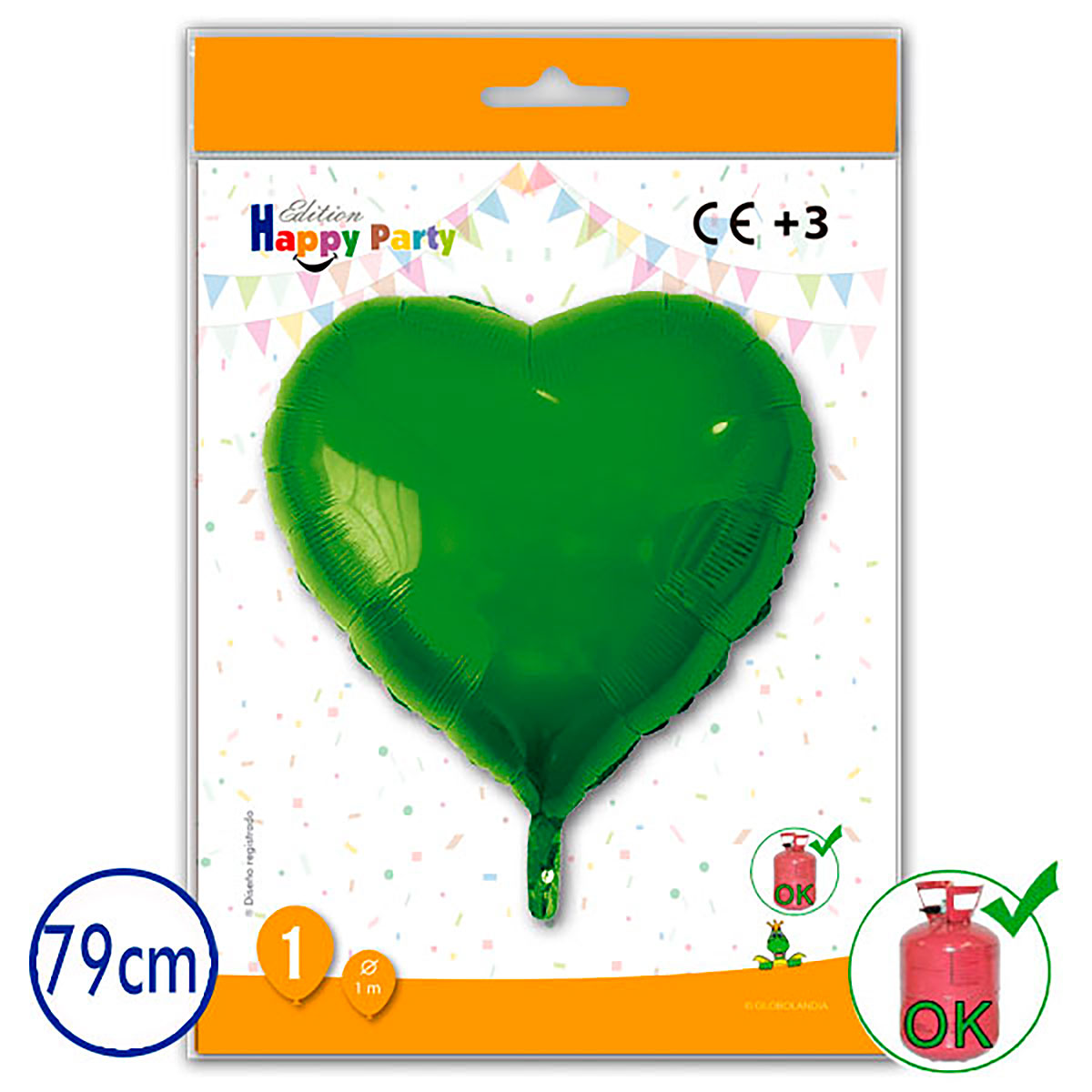 Globo de poliamida corazón verde 79 cm