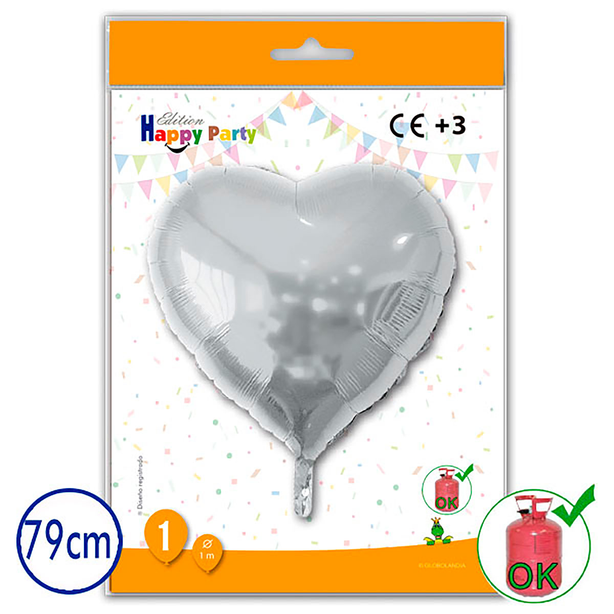 Globo poliamida corazón plata 79 cm