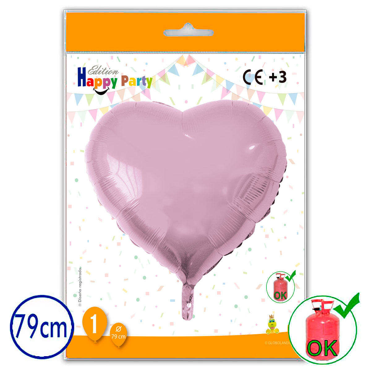 Globo de poliamida corazón rosa 79 cm