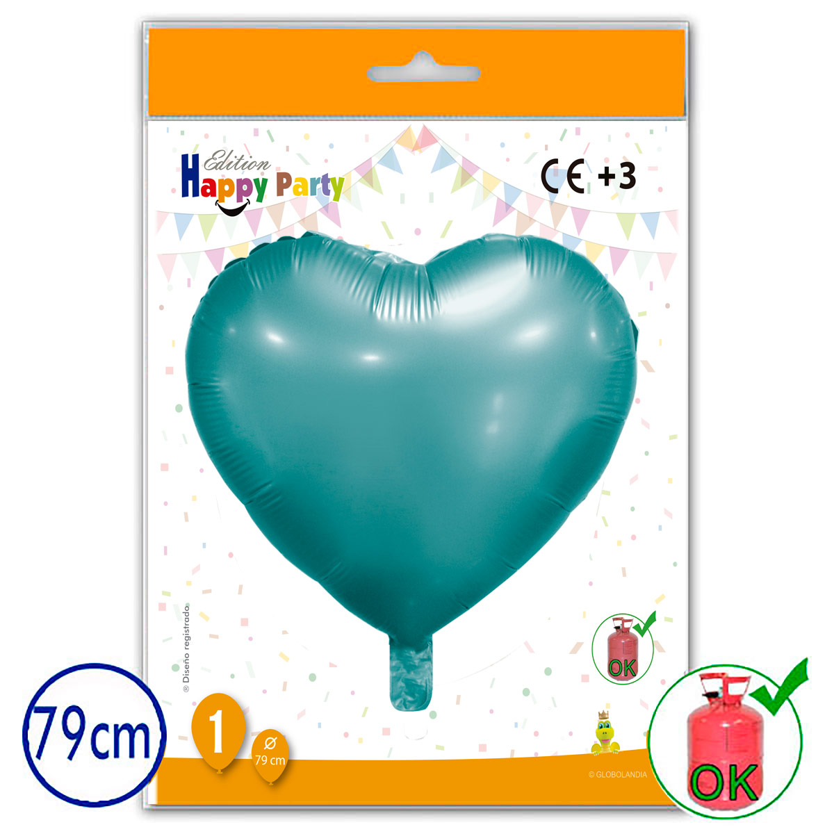 Globo de poliamida corazón agua marina 79 cm