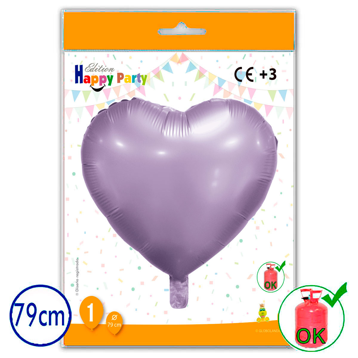 Globo de poliamida corazón lavanda 79 cm