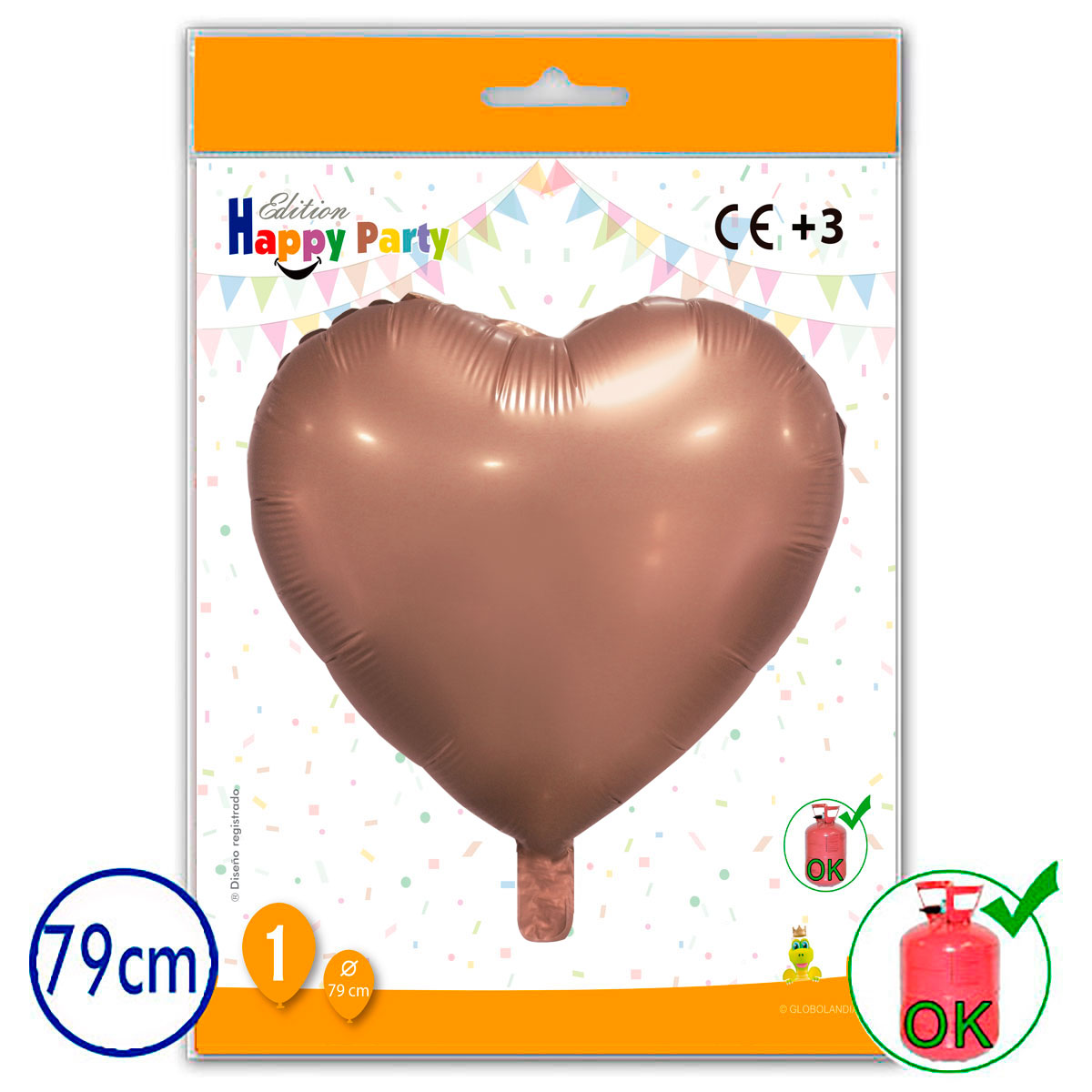 Globo corazón poliamida oro rosa satinado 79 cm