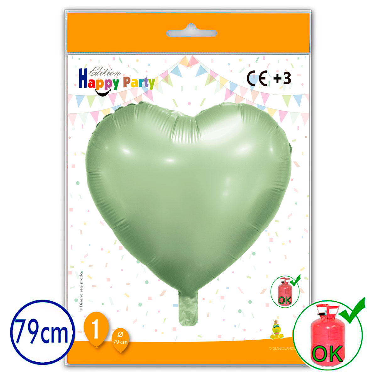 Globo de poliamida corazón verde claro 79 cm