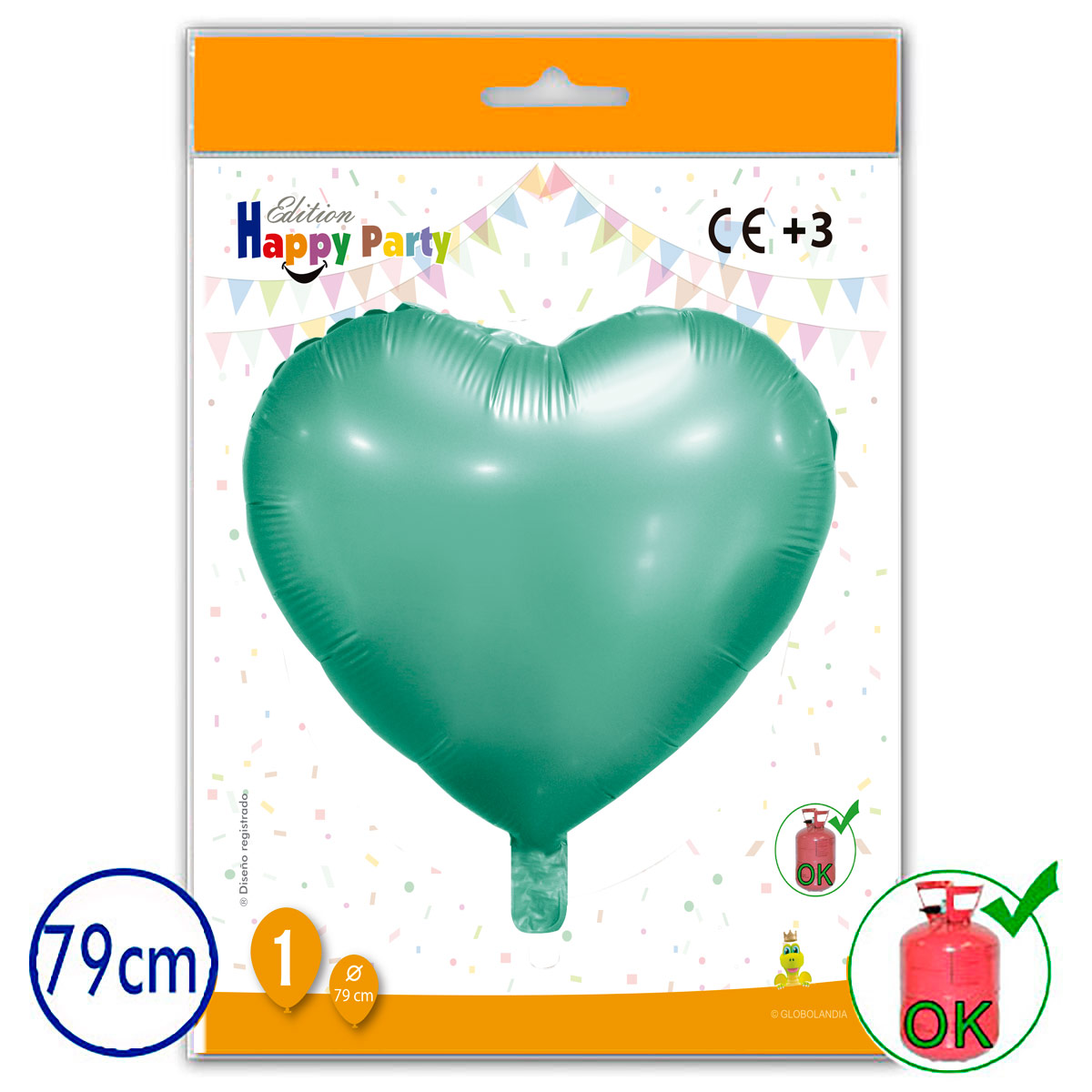 Globo poliamida corazón verde claro 79 cm