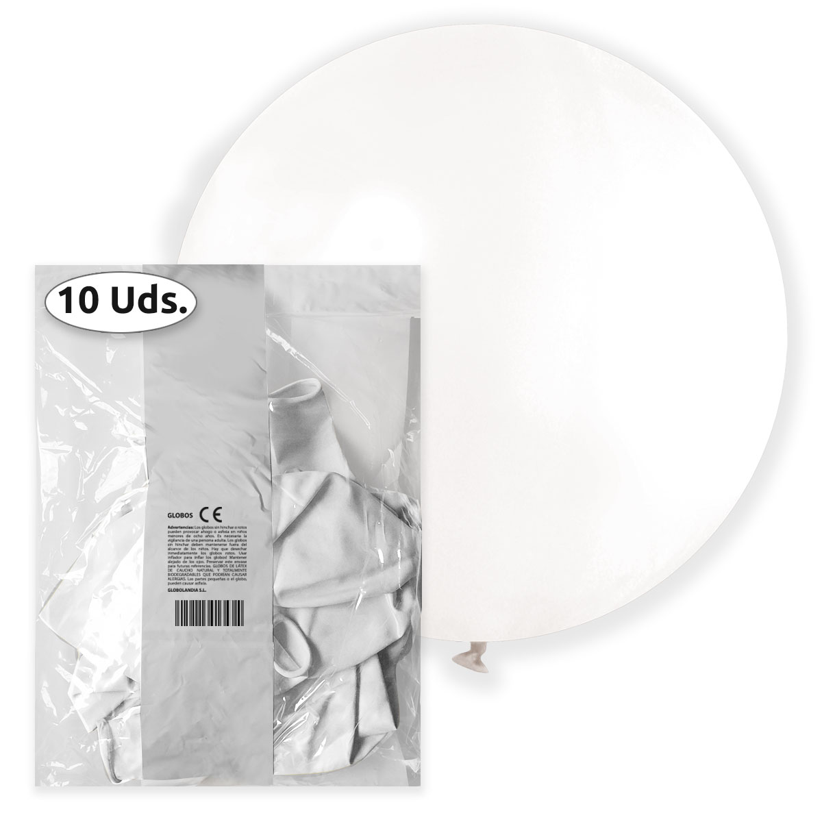 Globo gigante 80 cm látex pastel blanco - Bolsa 10 uds.