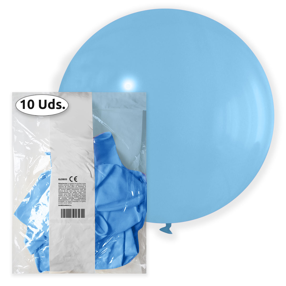 Globo gigante 80 cm látex pastel celeste - Bolsa 10 uds.