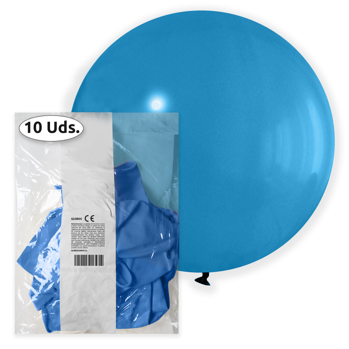 Globos gigantes 80 cm látex azul pastel - Bolsa 10 uds