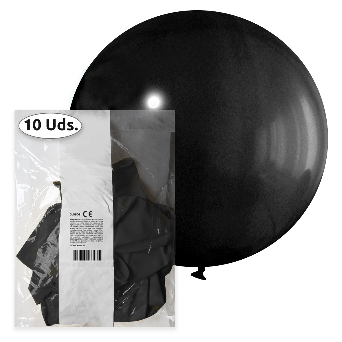 Globo gigante 80 cm látex pastel negro - Bolsa 10 uds.