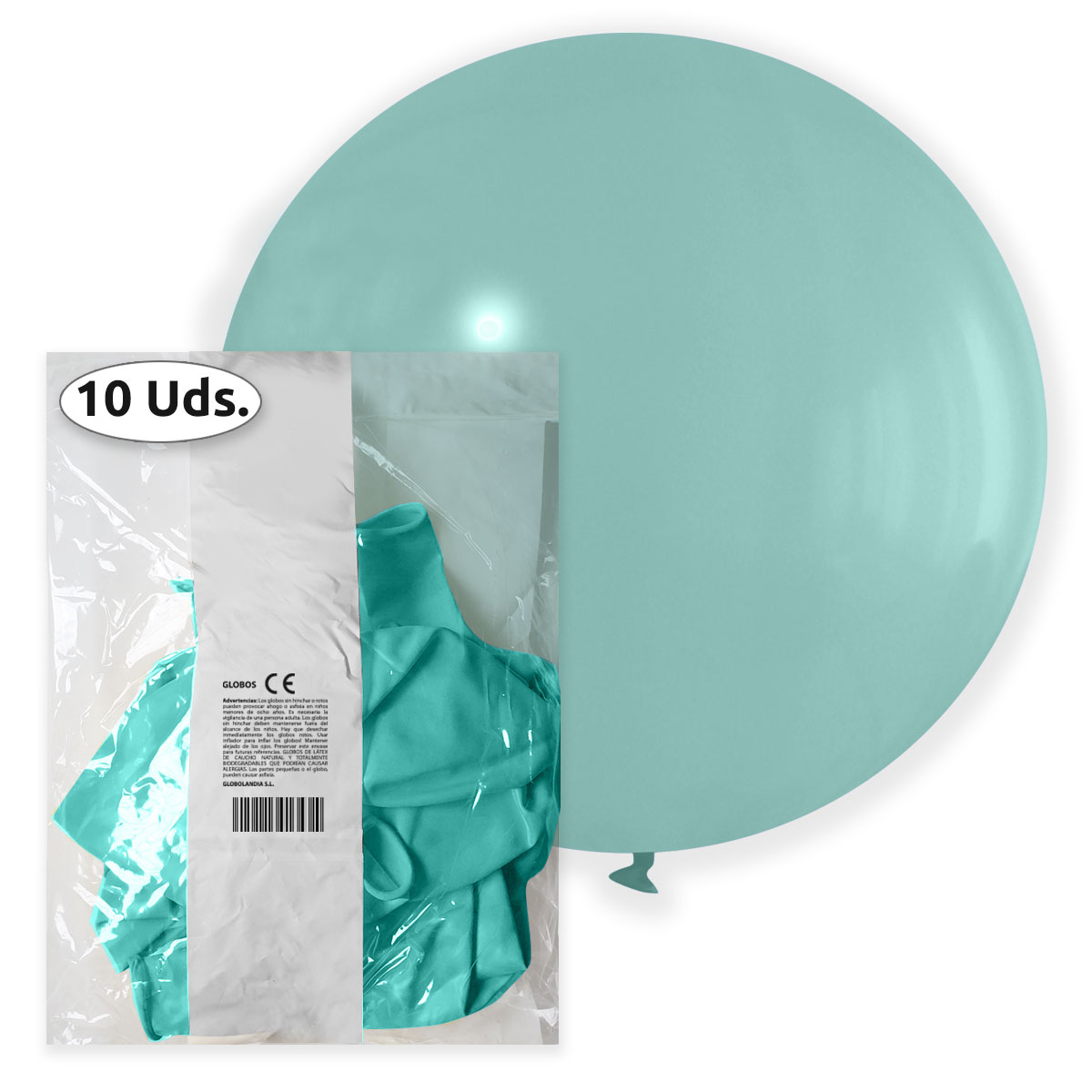 Globo gigante 80 cm látex pastel aguamarina - Bolsa 10 uds.