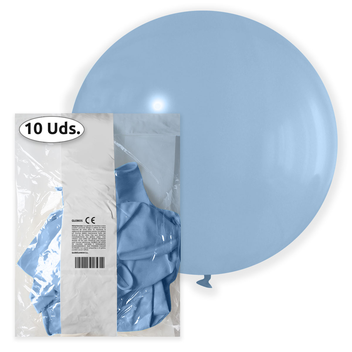 Globo gigante 80 cm látex pastel azul bebé - Bolsa 10 uds