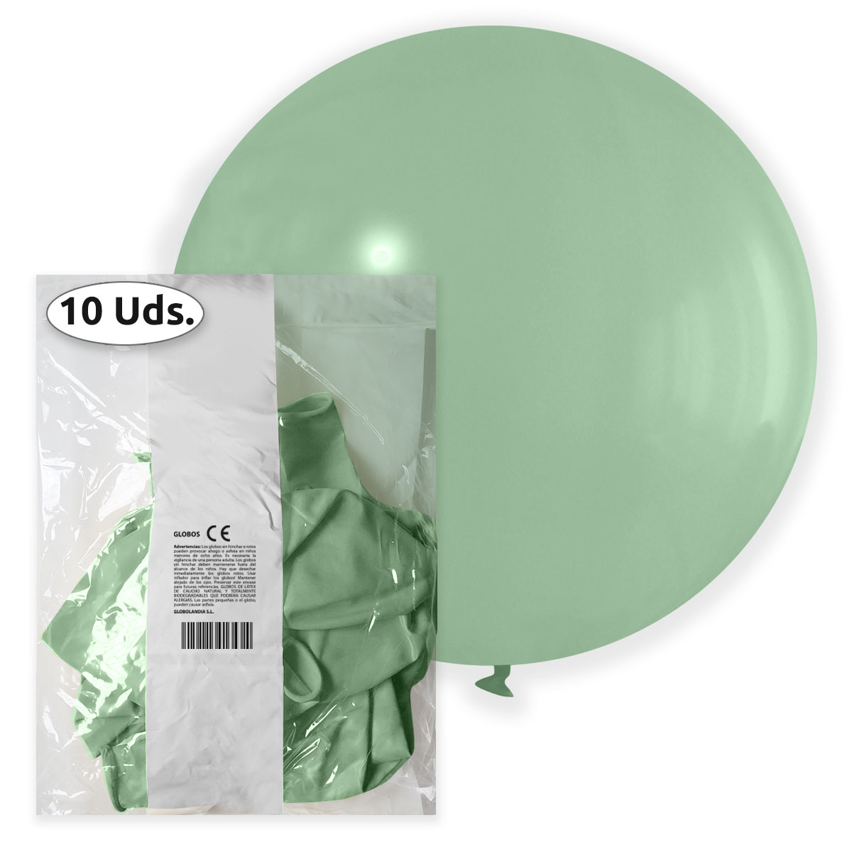 Globo gigante látex 80 cm pastel verde menta - Bolsa 10 uds.