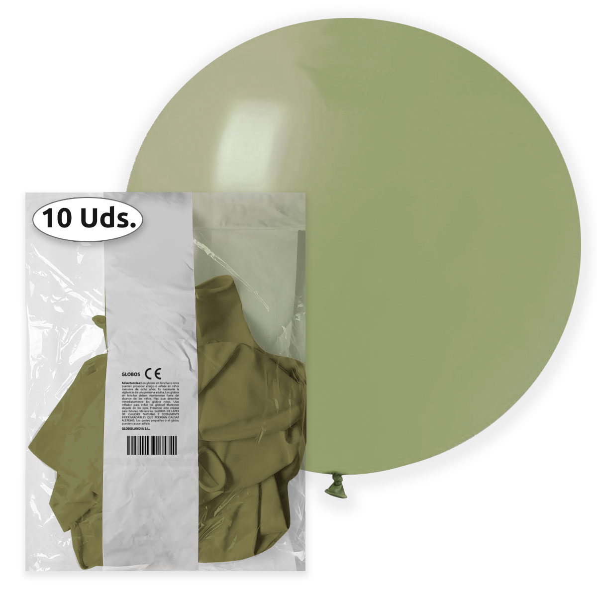 Globo gigante 80 cm látex liso pastel verde oliva - Bolsa 10 uds.