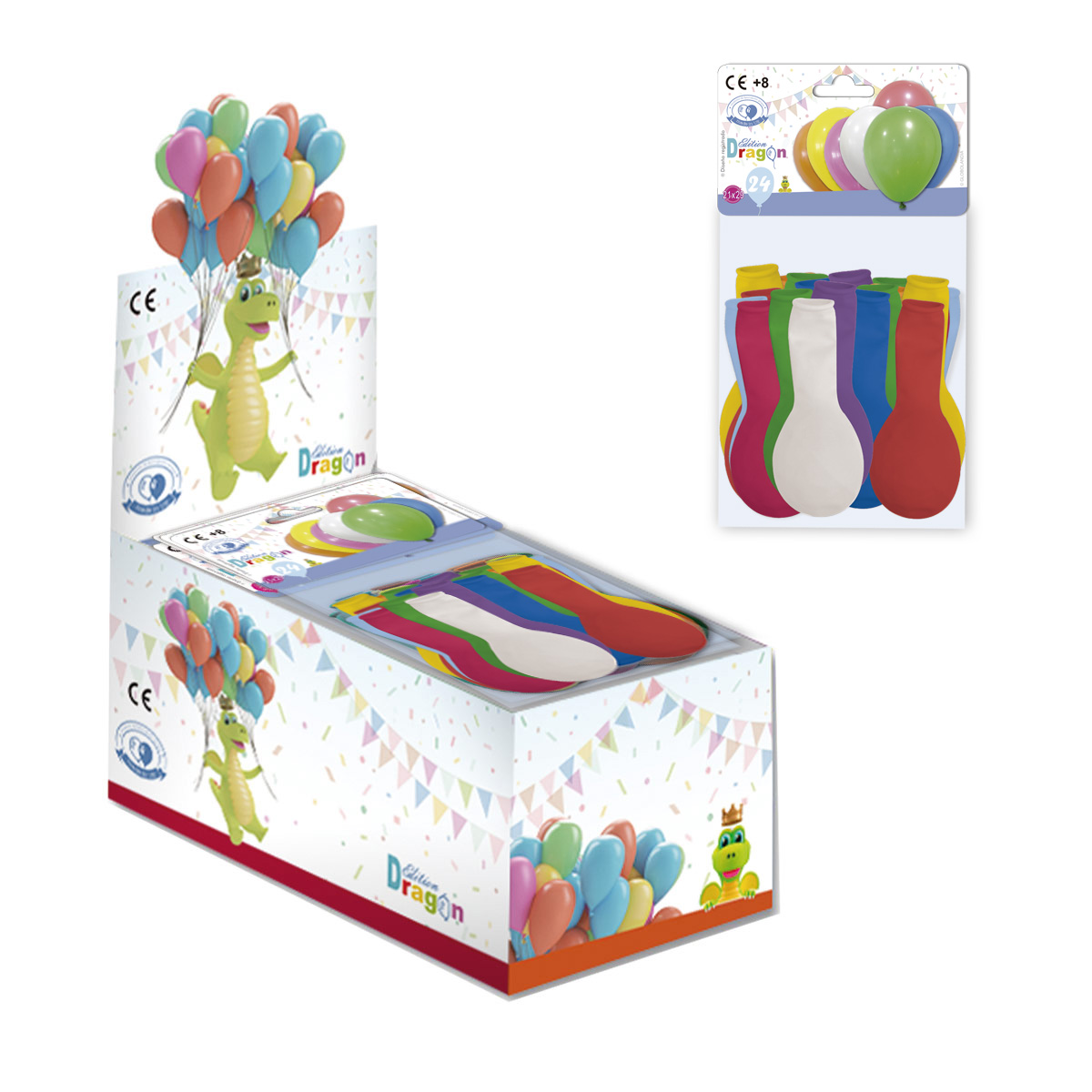 Blíster 24 globos de látex lisos colores surtidos