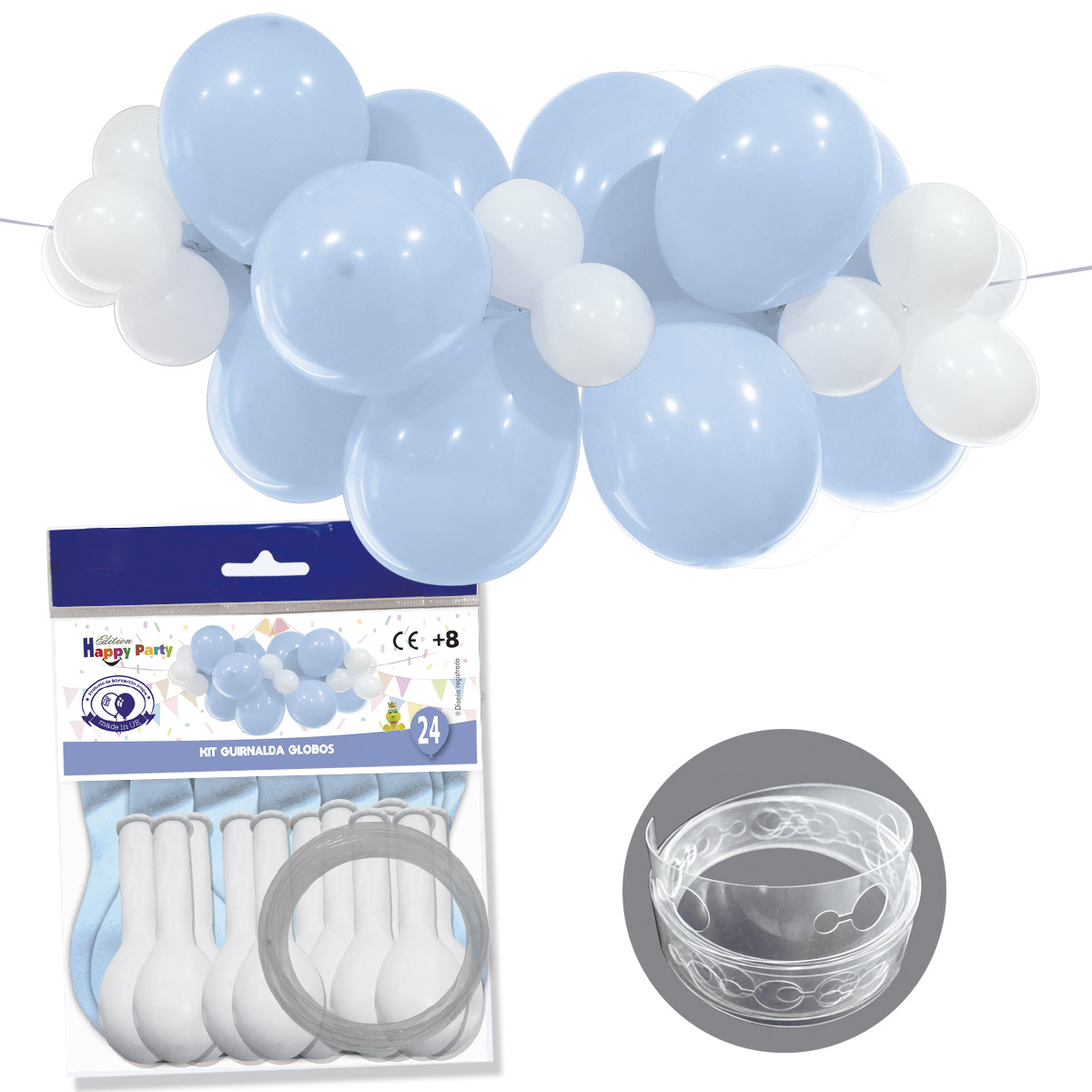 Kit guirnalda de globos azul baby y blanco, 24 uds