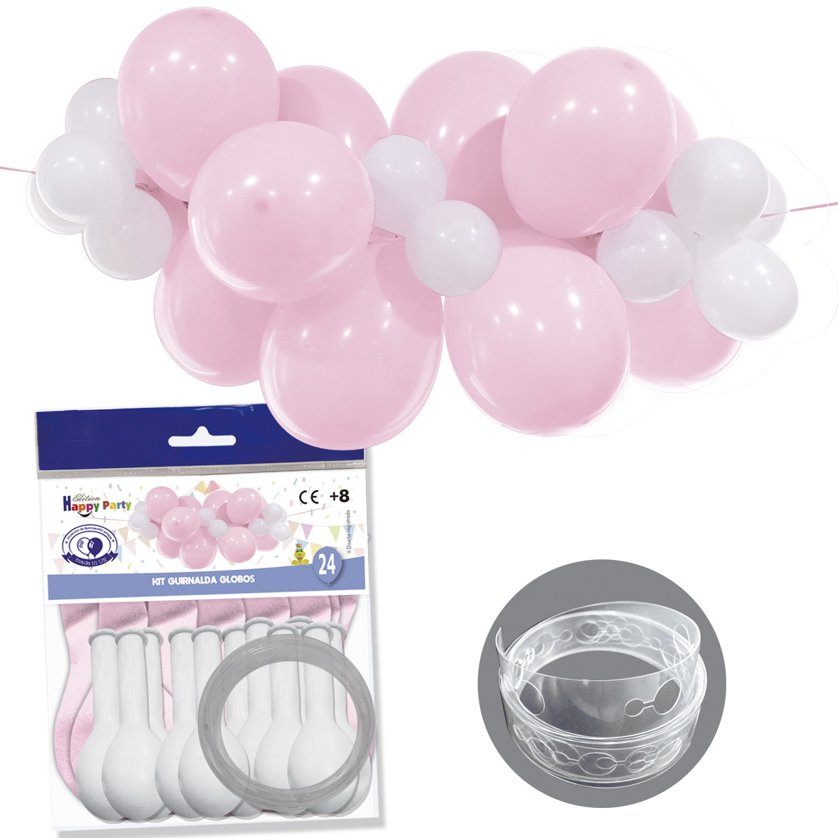 Kit guirnalda de globos 24 uds. rosa baby y blanco