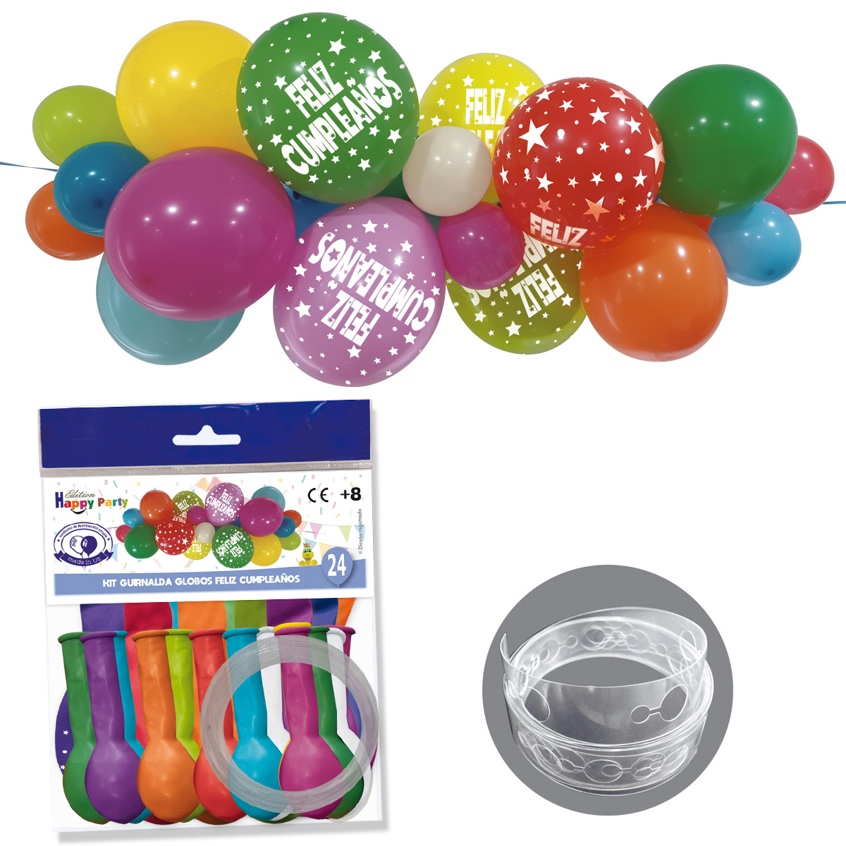 Kit guirnalda de globos Feliz Cumpleaños 24 unidades