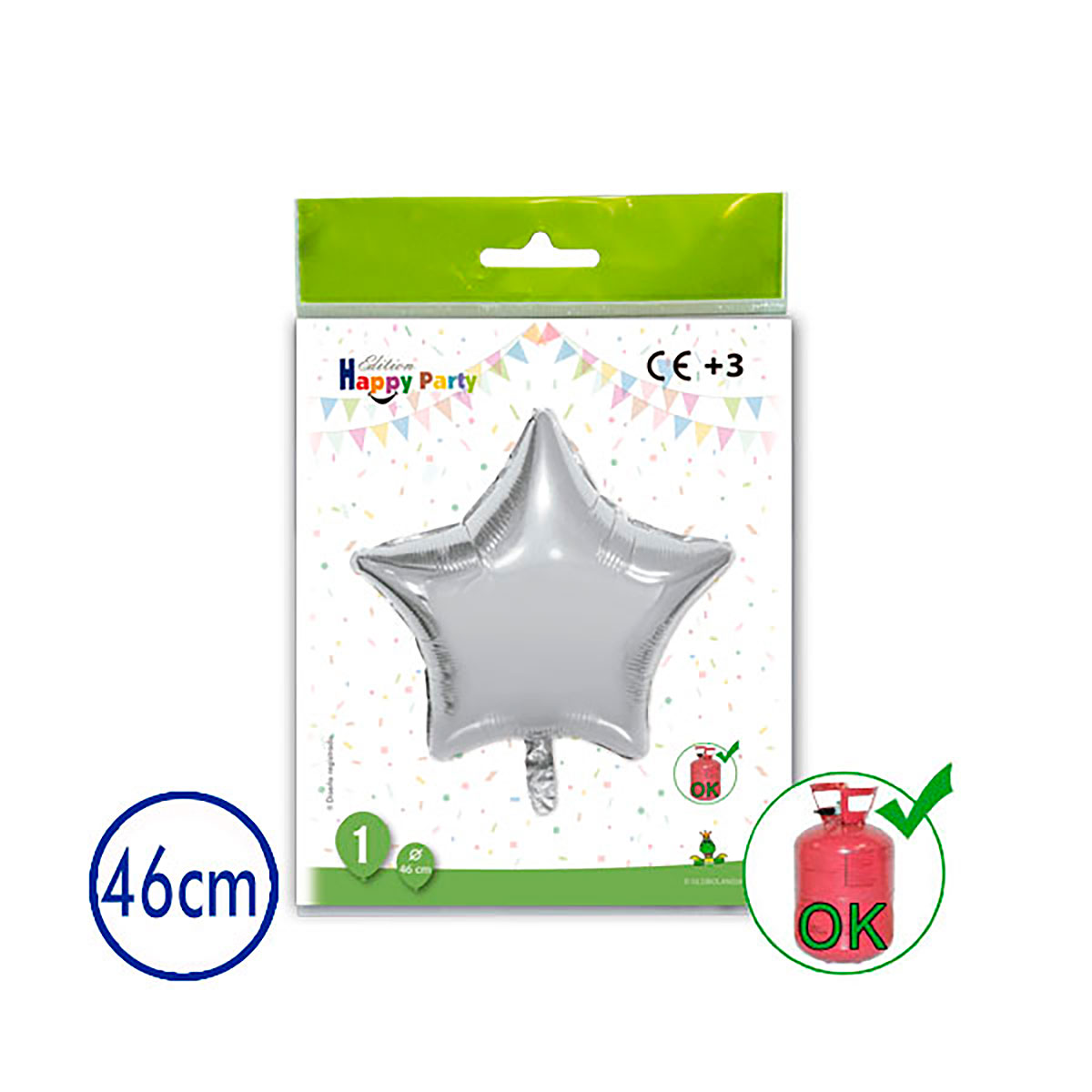 Globo de poliamida estrella plata 46 cm