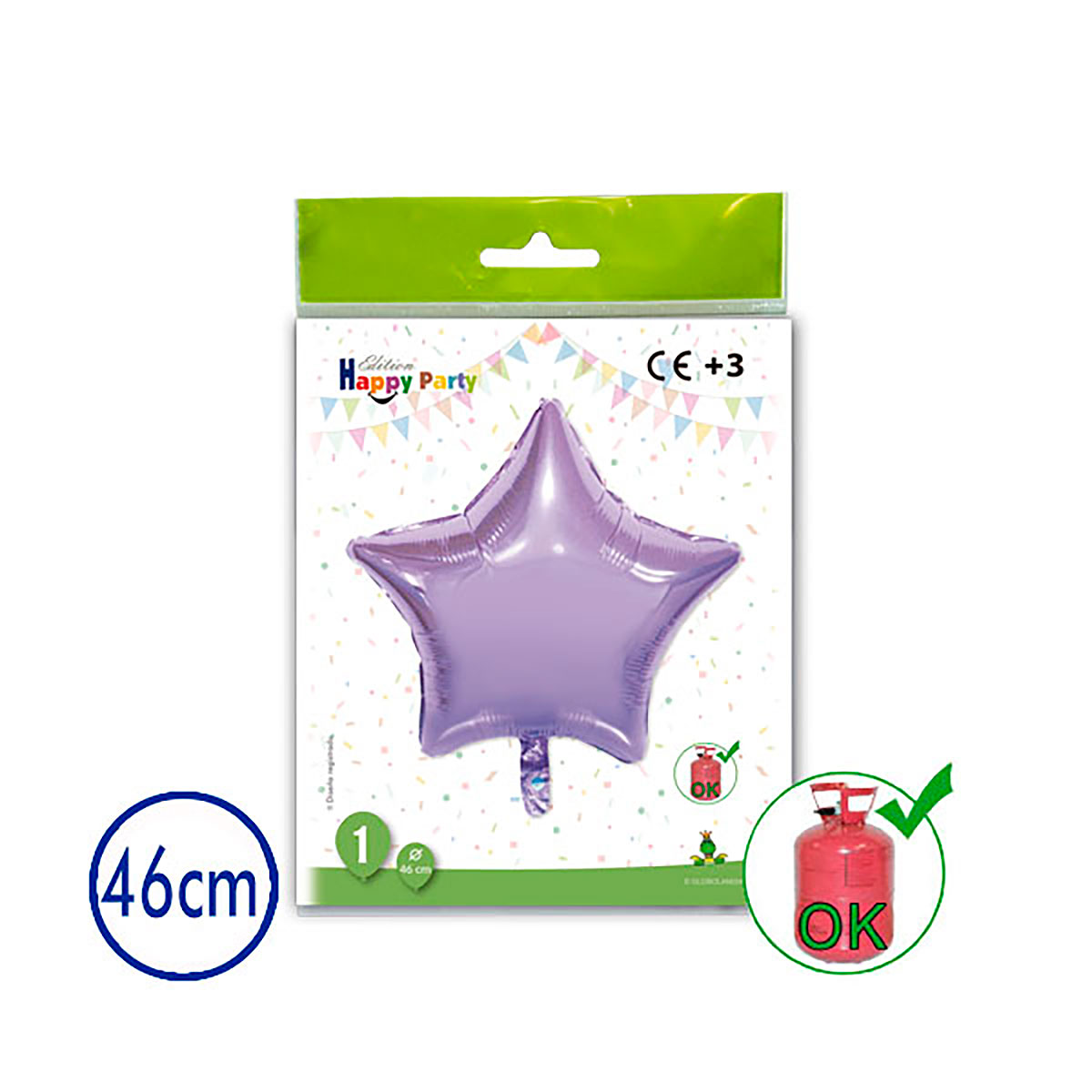 Globo poliamida estrella lavanda 46 cm (bolsa individual)