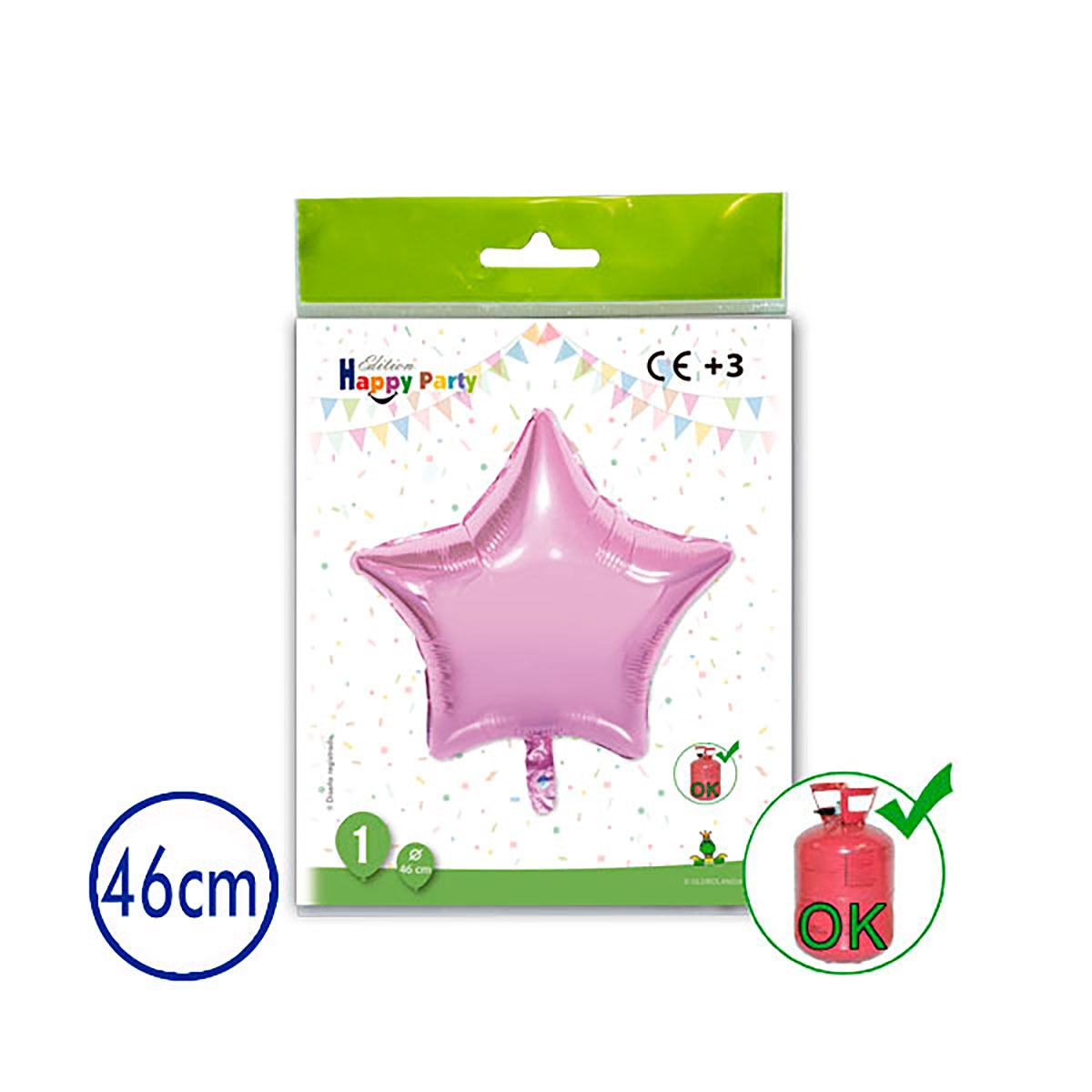 Globo poliamida estrella rosa 46 cm, bolsa individual
