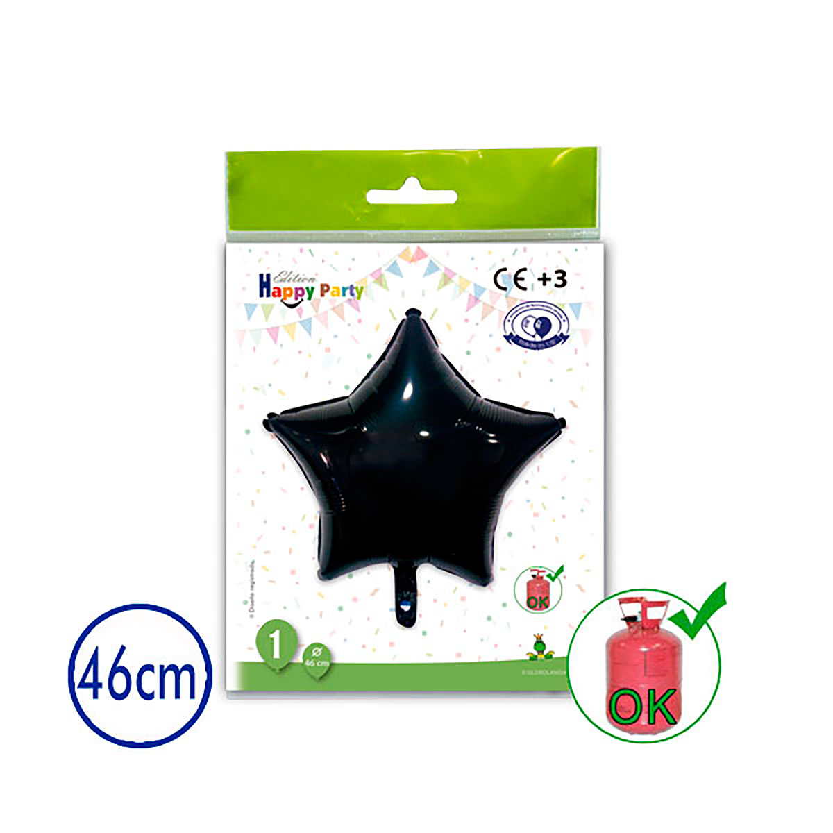 Globo estrella poliamida negro 46 cm