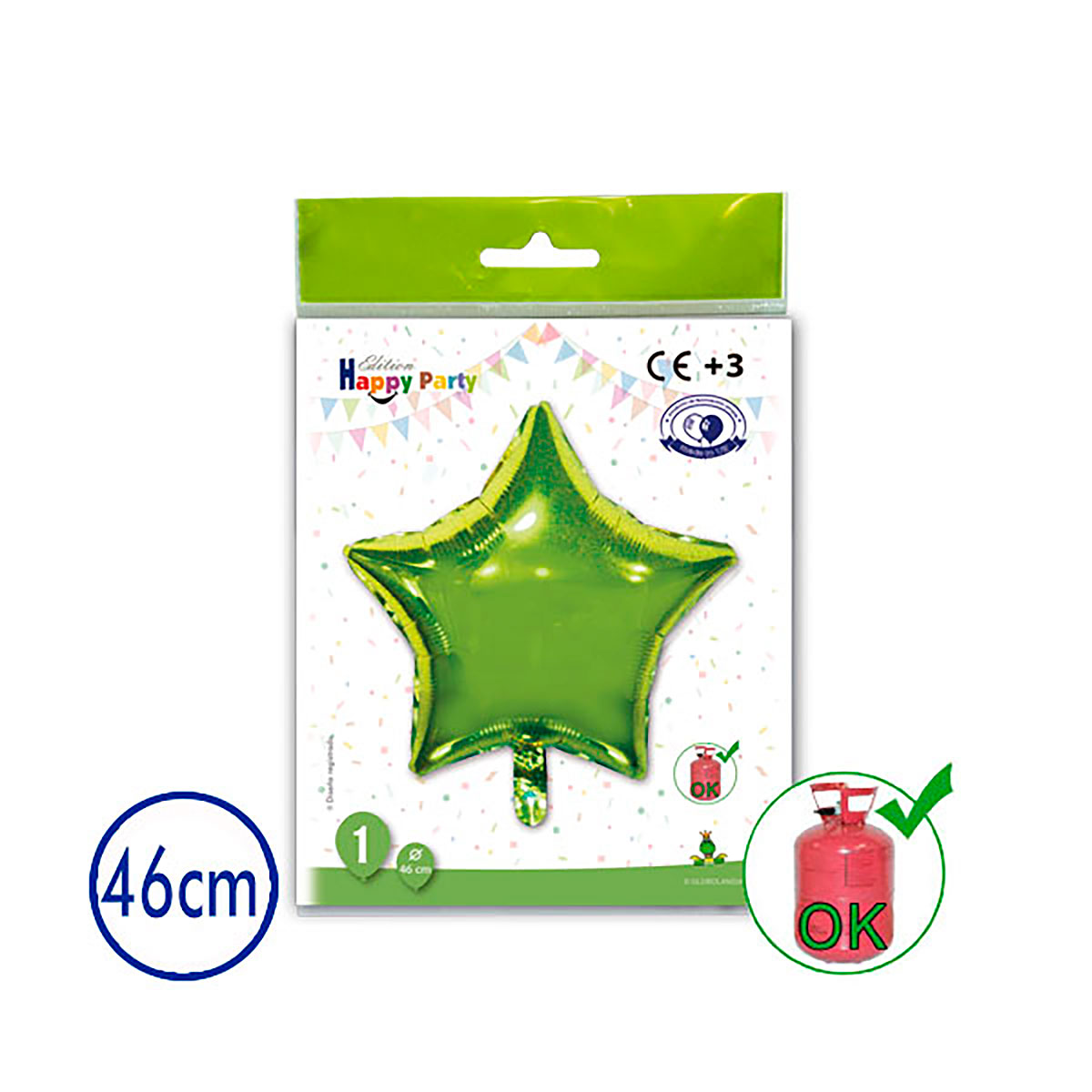 Globo poliamida estrella verde lima 46 cm