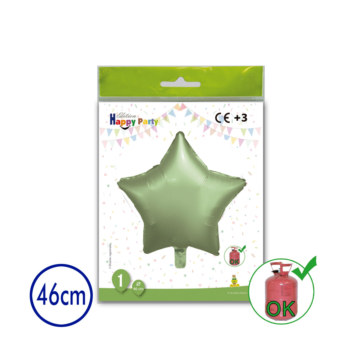 Globo poliamida estrella verde claro 46 cm