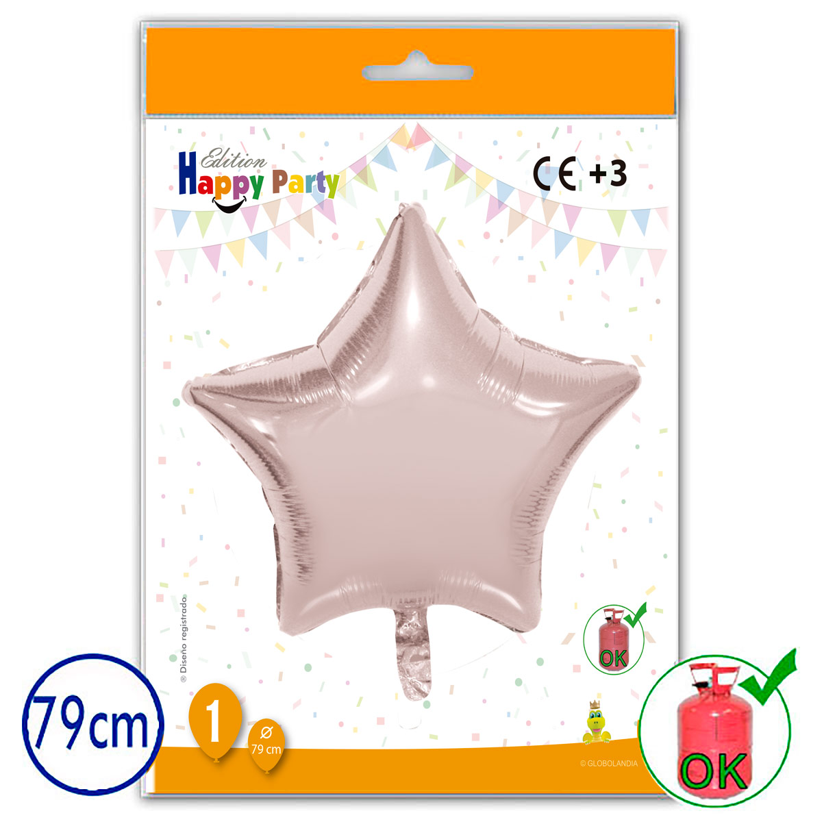 Globo estrella poliamida rosa oro 79 cm