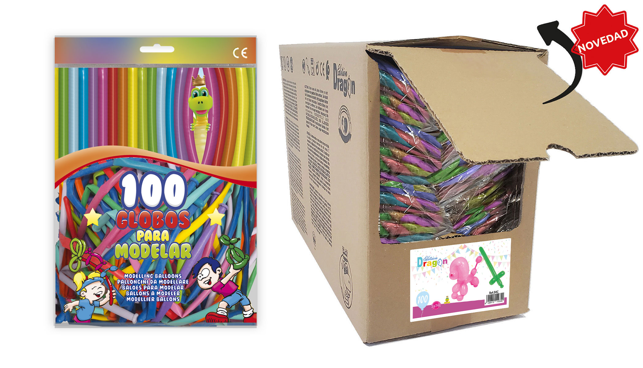 Globos para modelar 5x140 colores surtidos, bolsa de 100